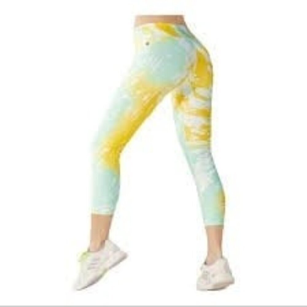 FABLETICS Leggings Womens XXL Abstract Print Mid Rise Salar Capri Waist Pocket